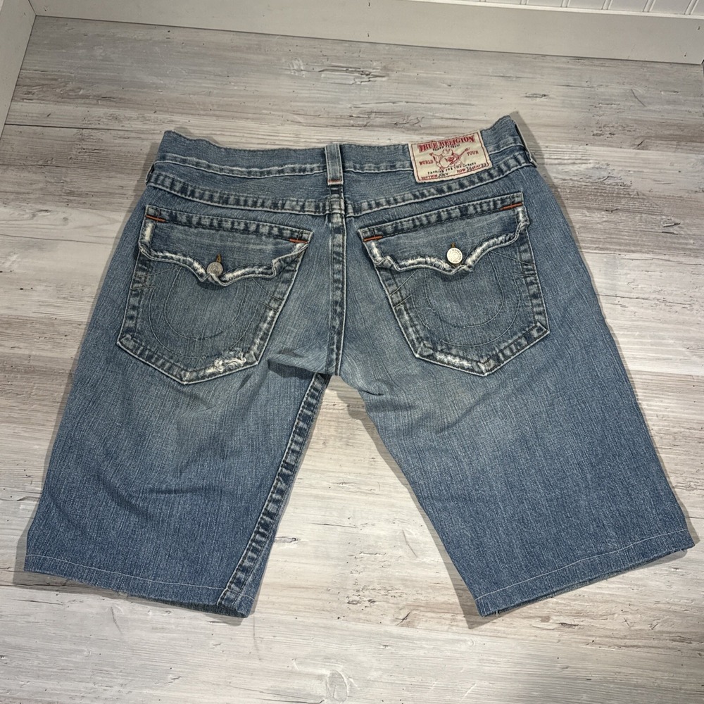 TRUE RELIGION JEAN SHORTS JOEY Sz 34‎ Distressed 90s Y2k Grunge Jorts